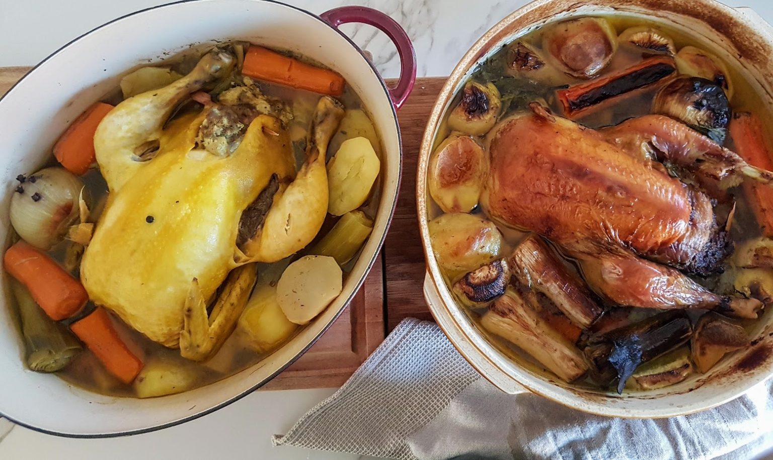 Vraie recette de la poule au pot, cuisson sur le feu et au four Ça a Leyre bon